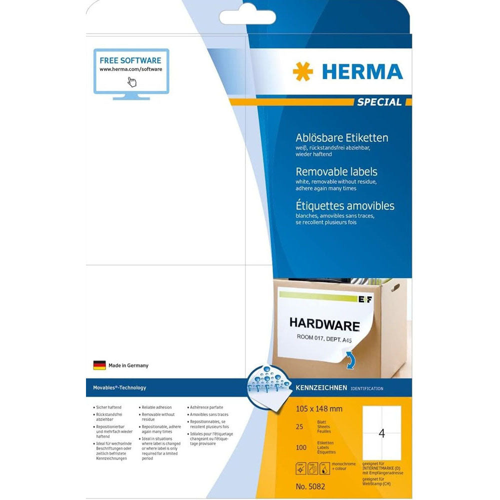 Herma Removable Labels A4 105mm 25pc(白)