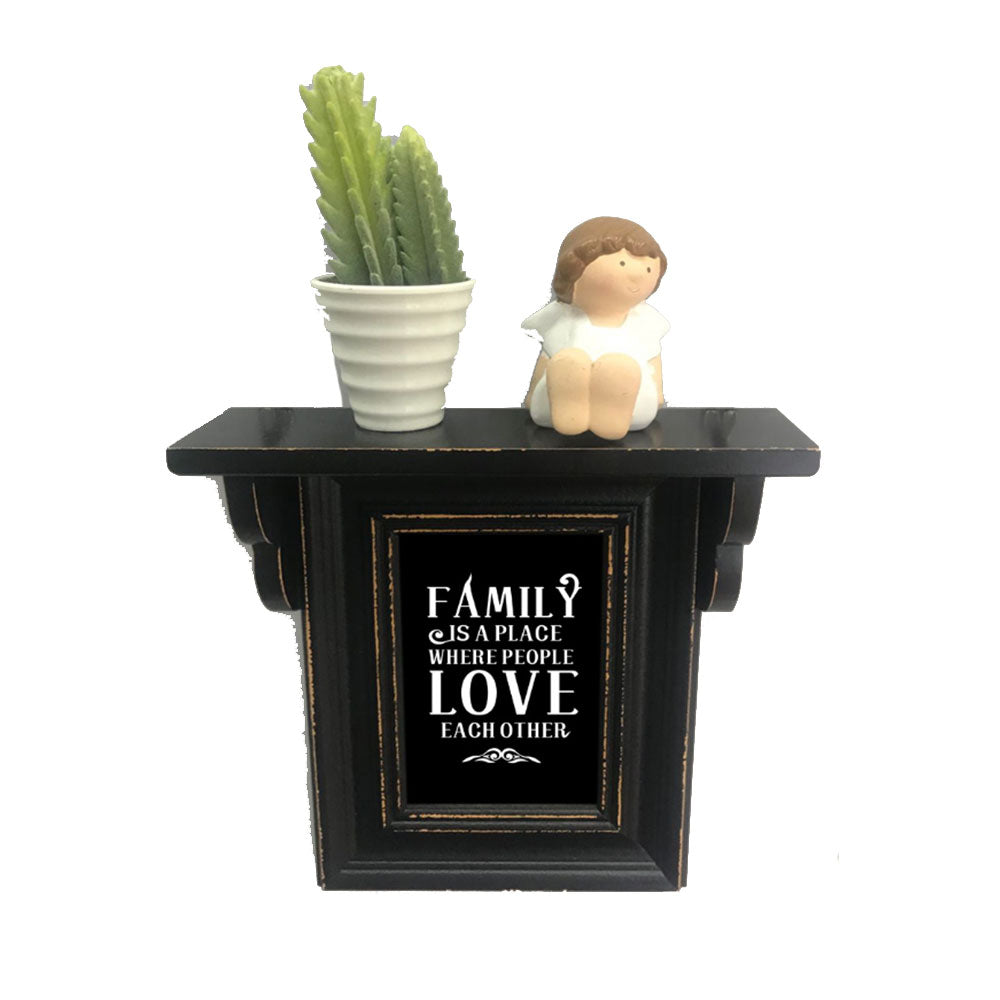 フォトフレーム付き木製の壁棚(24.5x24.5x6.5cm)