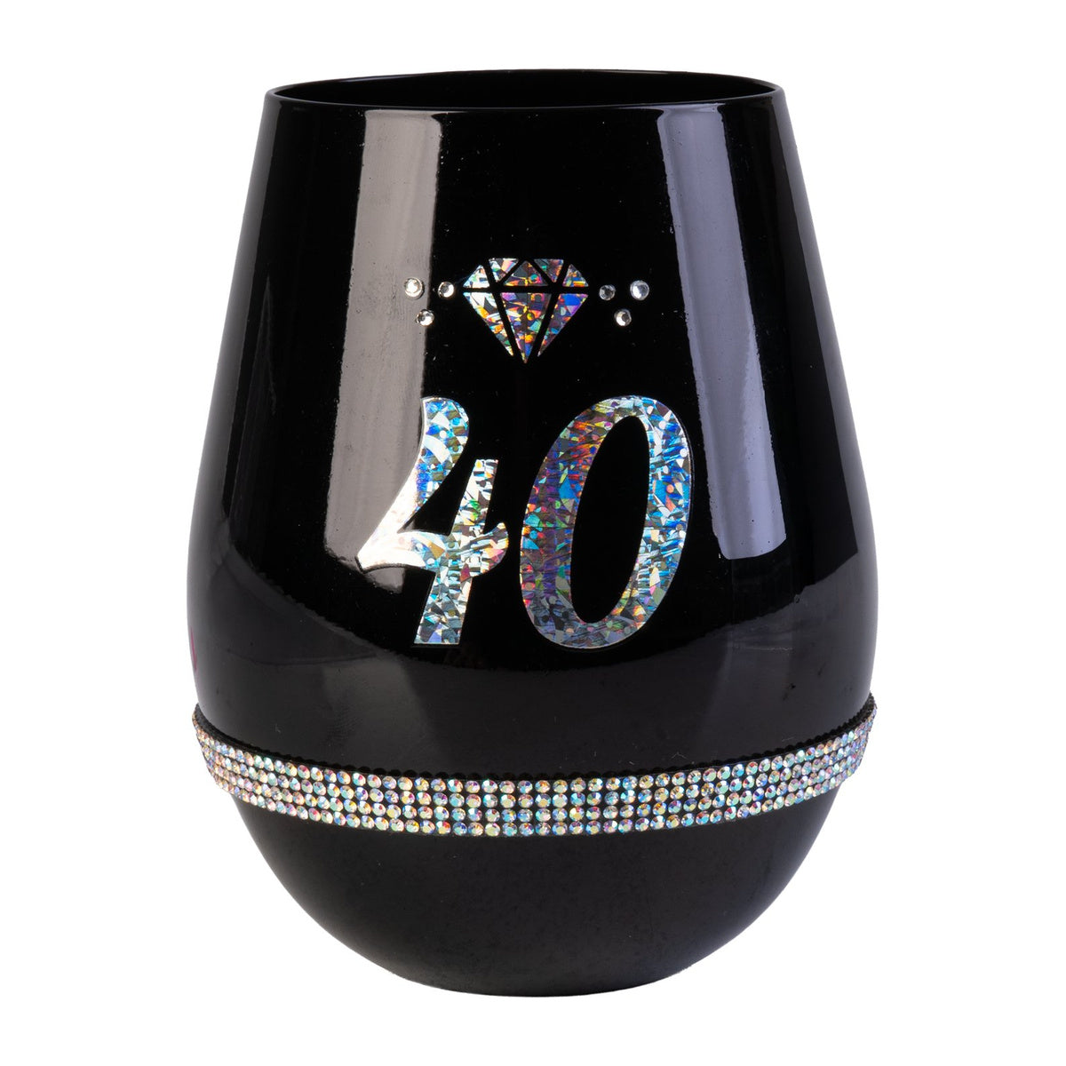 Black Luxe Birthday Stemless Wine Glass