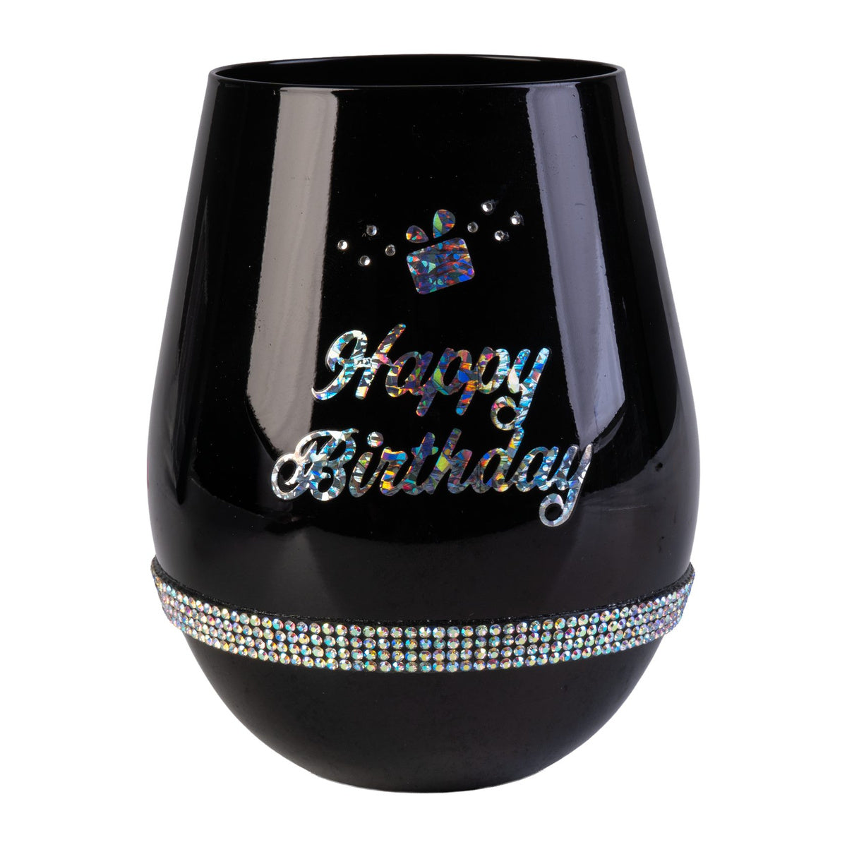 Black Luxe Birthday Stemless Wine Glass
