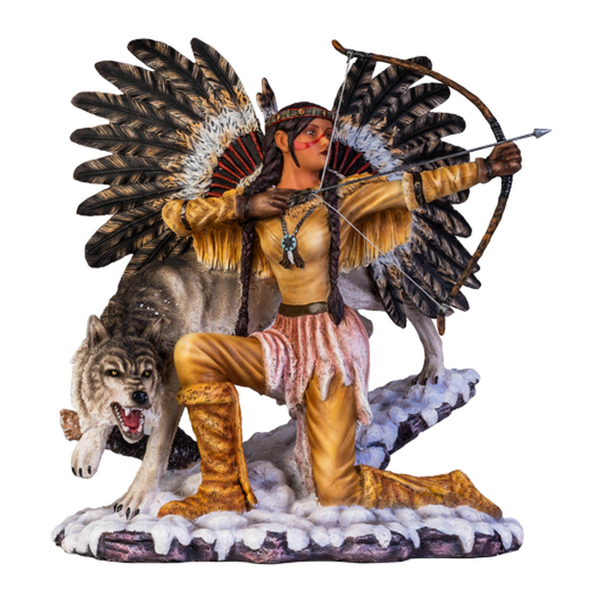 Large Native American Fairy with Wolf Figurine