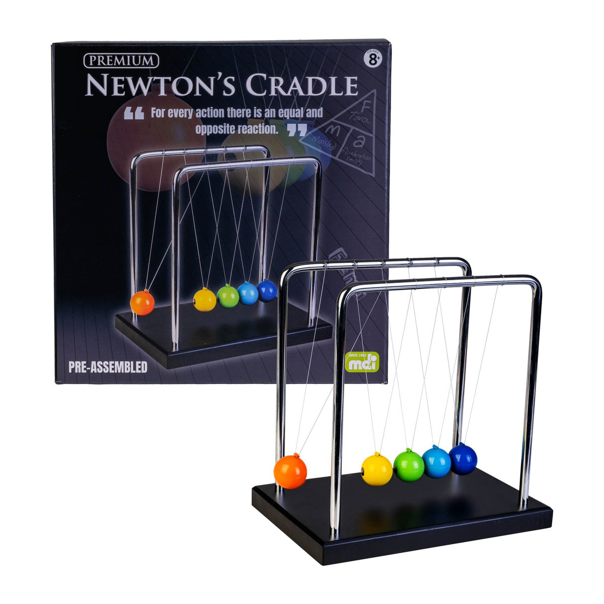 Large Newton's Cradle with Multicolour Ball & Black Base